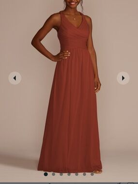 David's Bridal Cinnamon Mesh Long Dress with Crisscross Back